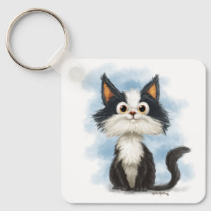 Tuxedo Cat Cartoon Key Ring