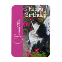 Tuxedo Cat Cats and Flowers Girls Name Birthday