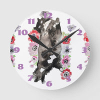 Tuxedo Cat Cats Art Animal Childs Pink Round Clock