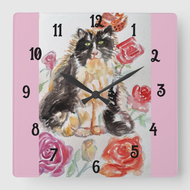 Tuxedo Cat Cats Art Animal Childs Room Clock (Front)