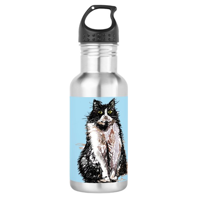 Tuxedo Cat Cats Childs Girls Blue Water Bottle (Front)