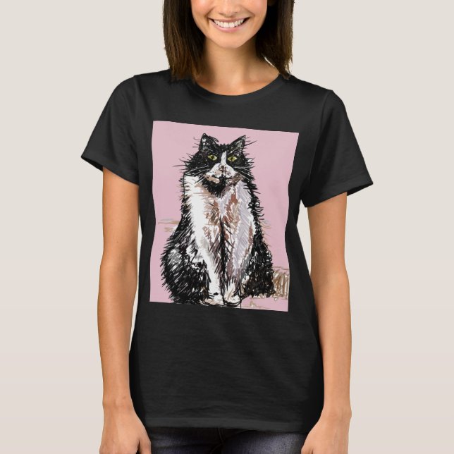 Tuxedo Cat cats cute Black and White pets T-Shirt (Front)