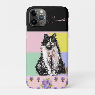 Tuxedo Cat Cats Pastel Pink Girls Customizable iPhone 11 Pro Case