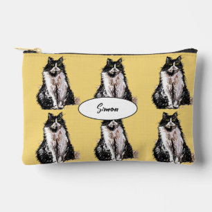 Tuxedo Cat Cats Yellow Black White Pet Boys Name  Accessory Pouch