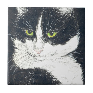 Tuxedo cat ceramic tile