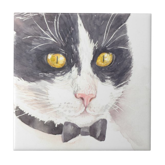 Tuxedo cat ceramic tile (Front)