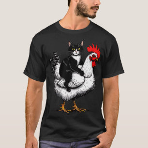 Tuxedo Cat Chicken Ride T-Shirt