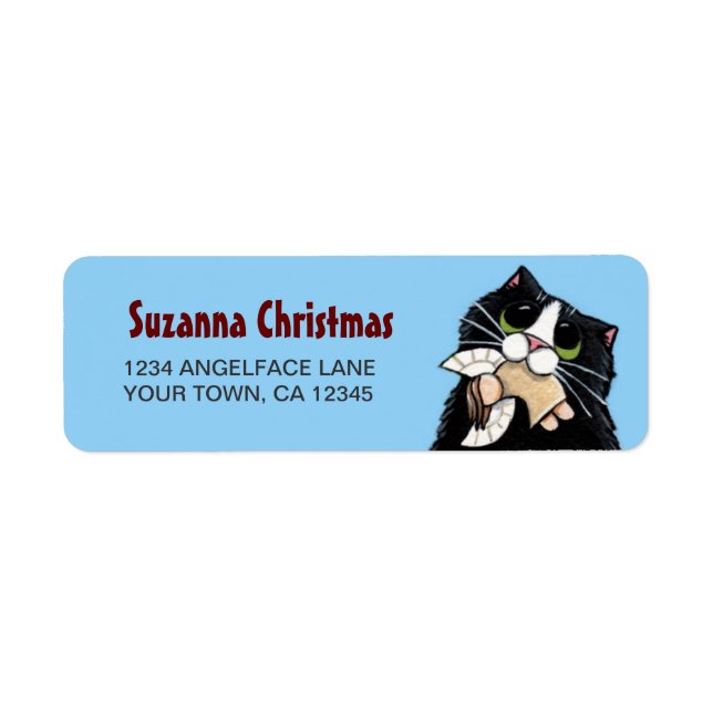 Tuxedo Cat & Christmas Angel Return Address Label (Front)