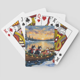 Tuxedo Cat Christmas Boat Holiday Playing Cards