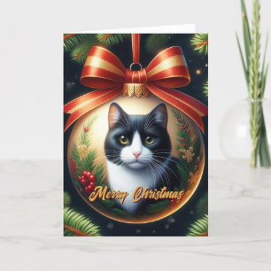 Tuxedo Cat Christmas Card