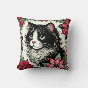 Tuxedo Cat Christmas Cushion
