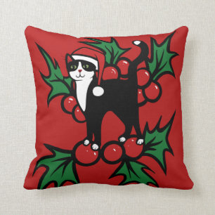 Tuxedo Cat Christmas Cushion