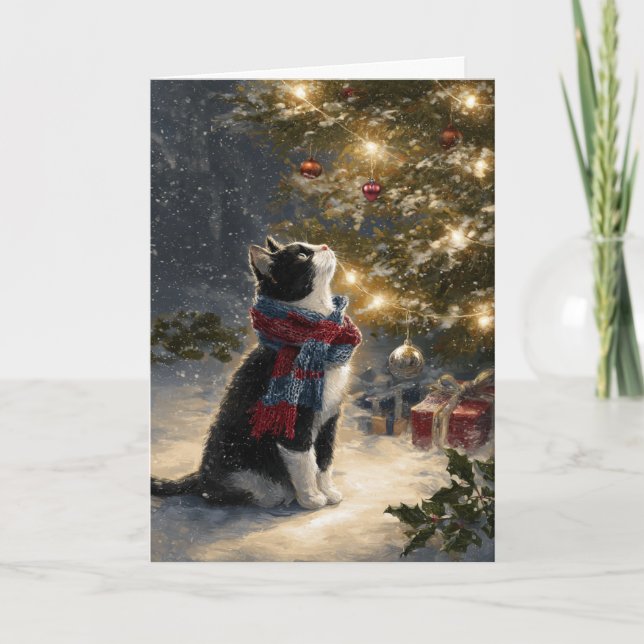Tuxedo Cat Christmas Holiday Card (Front)