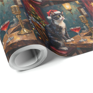 Tuxedo Cat Christmas Jazz Club Holiday Wrapping Paper