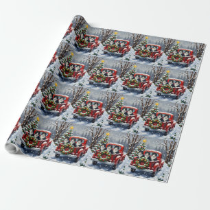 Tuxedo Cat Christmas Red Truck Holiday Wrapping Paper