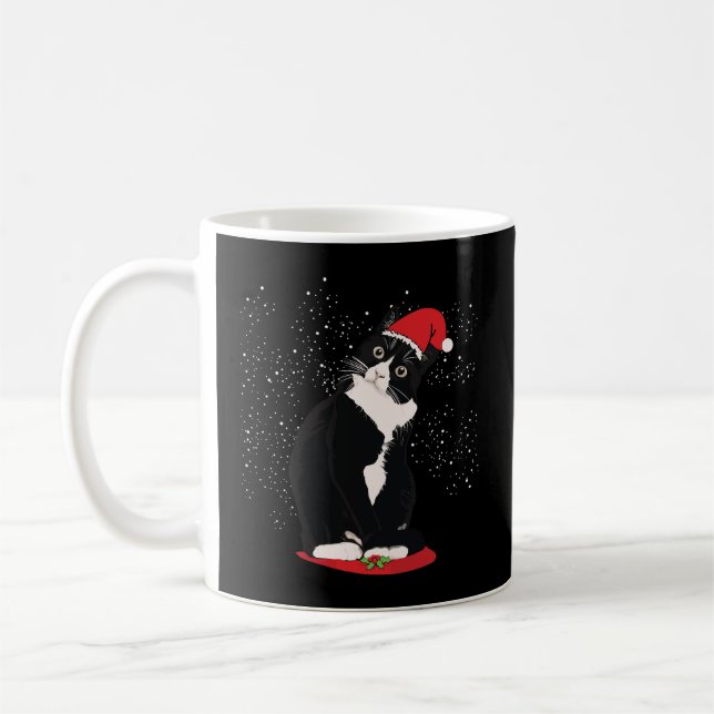 Tuxedo Cat Christmas Santa Claus Snow Winter Costu Coffee Mug (Left)