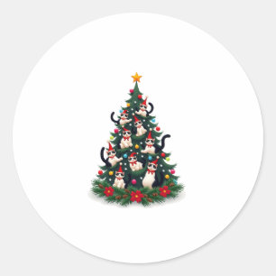 Tuxedo Cat Christmas Tree Tuxedo Cat Lights Xmas M Classic Round Sticker