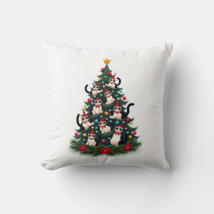 Tuxedo Cat Christmas Tree Tuxedo Cat Lights Xmas M Cushion
