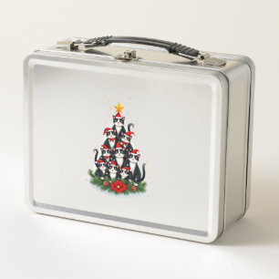 Tuxedo Cat Christmas Tree Tuxedo Cat Lights Xmas M Metal Lunch Box