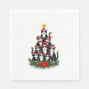 Tuxedo Cat Christmas Tree Tuxedo Cat Lights Xmas M Napkin