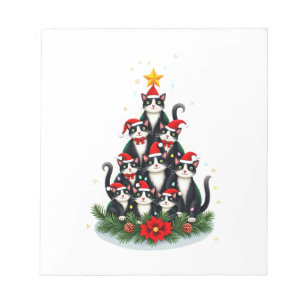 Tuxedo Cat Christmas Tree Tuxedo Cat Lights Xmas M Notepad