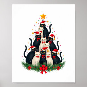 Tuxedo Cat Christmas Tree Tuxedo Cat Lights Xmas M Poster