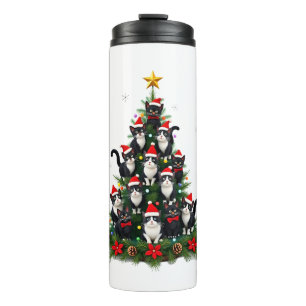 Tuxedo Cat Christmas Tree Tuxedo Cat Lights Xmas M Thermal Tumbler