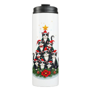 Tuxedo Cat Christmas Tree Tuxedo Cat Lights Xmas M Thermal Tumbler
