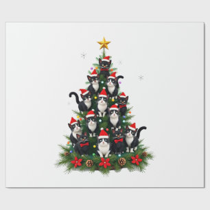 Tuxedo Cat Christmas Tree Tuxedo Cat Lights Xmas M Wrapping Paper