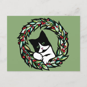 Tuxedo Cat Christmas Yule Holiday Cats Catmas Art Postcard