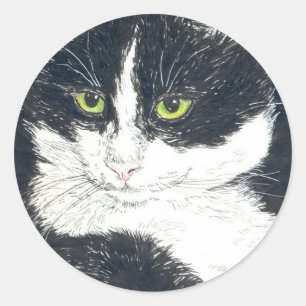 Tuxedo cat classic round sticker
