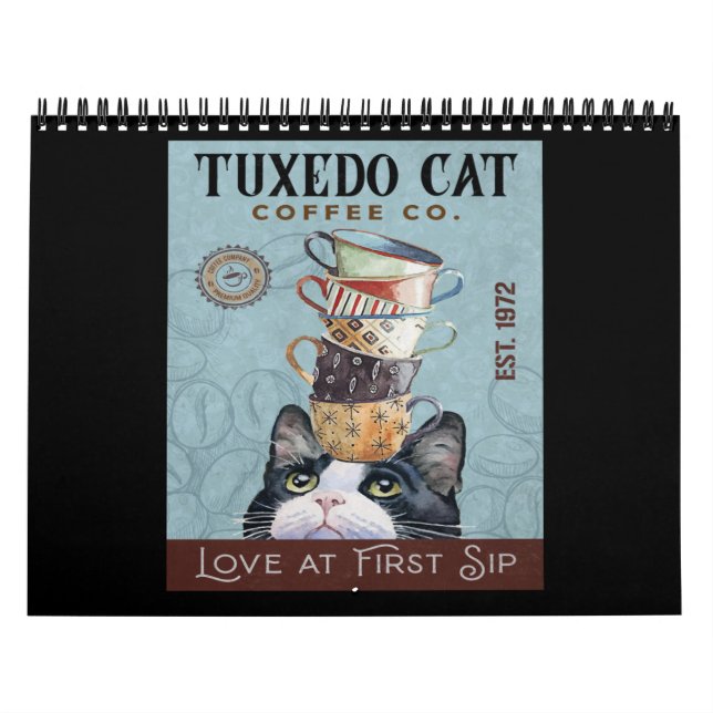 Tuxedo Cat Coffee Co. Love At First Sip Funny Cat Calendar (Cover)