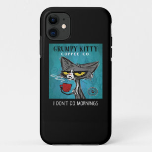 Tuxedo Cat Coffee I Don't Do Mornings Grumpy Kitty Case-Mate iPhone Case