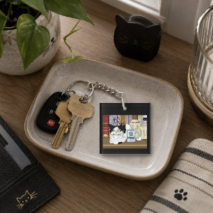 Tuxedo Cat Coffee Lover Funny Kitchen Key Ring