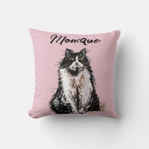Tuxedo Cat Cute Cats Black White Pastel Pink Cushion