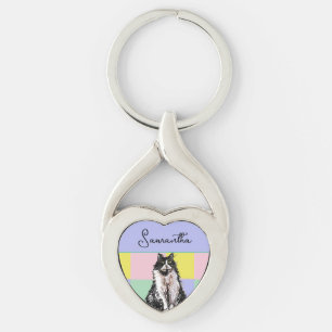 Tuxedo Cat Cute Cats Black White Pastel Rainbow Key Ring