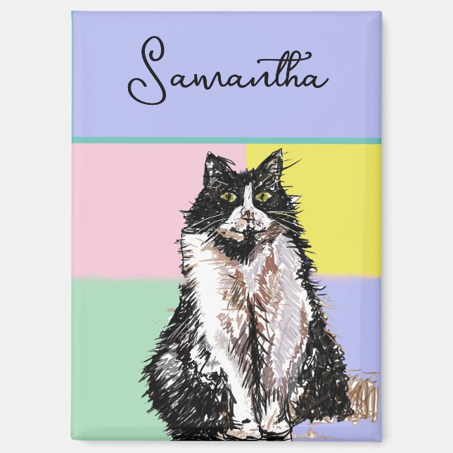 Tuxedo Cat Cute Cats Black White Pastel Rainbow Magnet (Front)