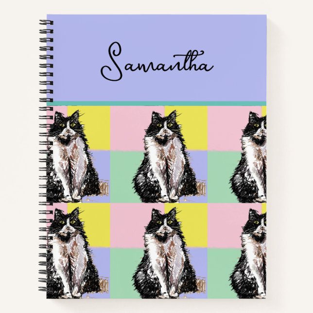 Tuxedo Cat Cute Cats Black White Pastel Rainbow Notebook (Front)