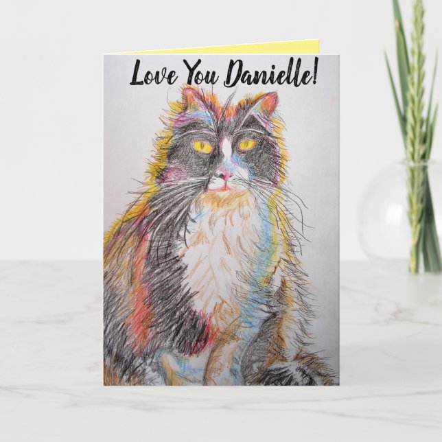 Tuxedo Cat Cute Cats Pencil Drawing Birthday Card (Front)