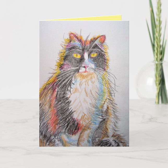 Tuxedo Cat Cute Cats Pencil Drawing Birthday Card (Front)