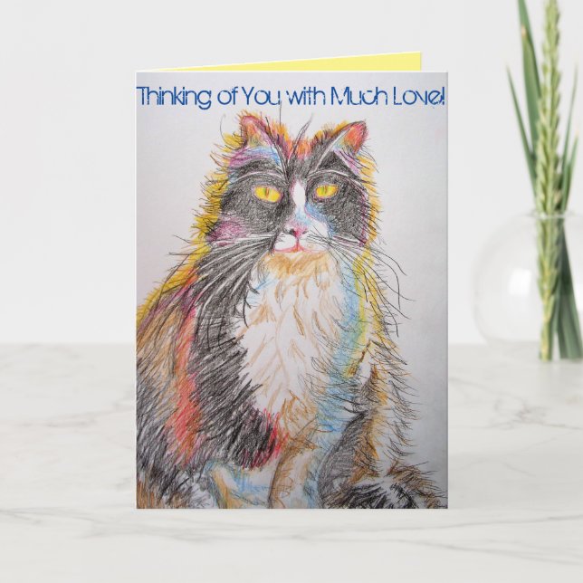 Tuxedo Cat Cute Cats Pencil Drawing Birthday Card (Front)