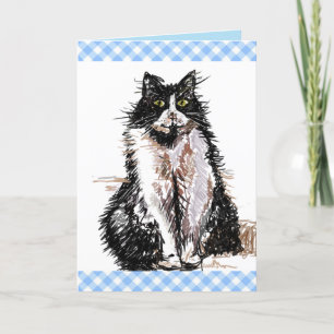 Tuxedo Cat Cute Drawing Black and White Cats  Card
