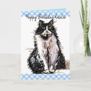 Tuxedo Cat Cute Drawing Black and White Cats  Card