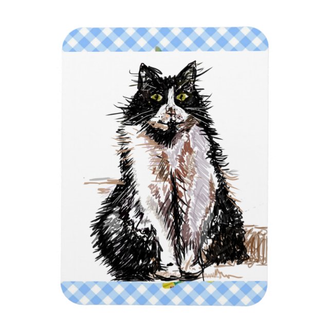 Tuxedo Cat Cute Drawing Black and White Cats  Card Magnet (Vertical)