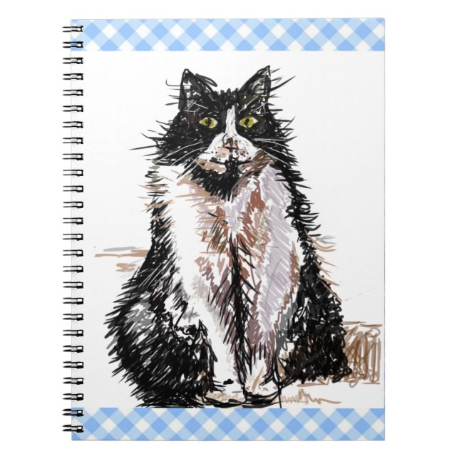 Tuxedo Cat Cute Drawing Black and White Cats Magne Notebook (Front)