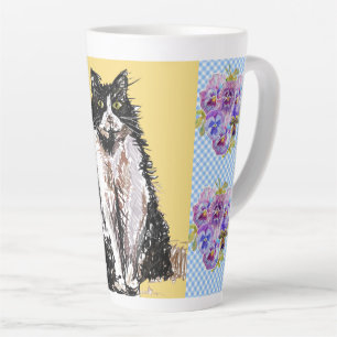 Tuxedo Cat Cute Drawing Black White Cats Latte Mug