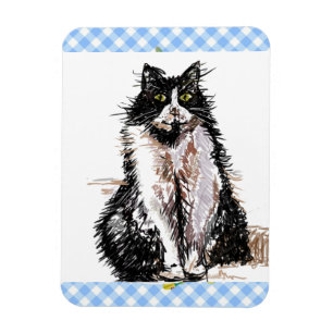 Tuxedo Cat Cute Drawing Black White Cats Magnet