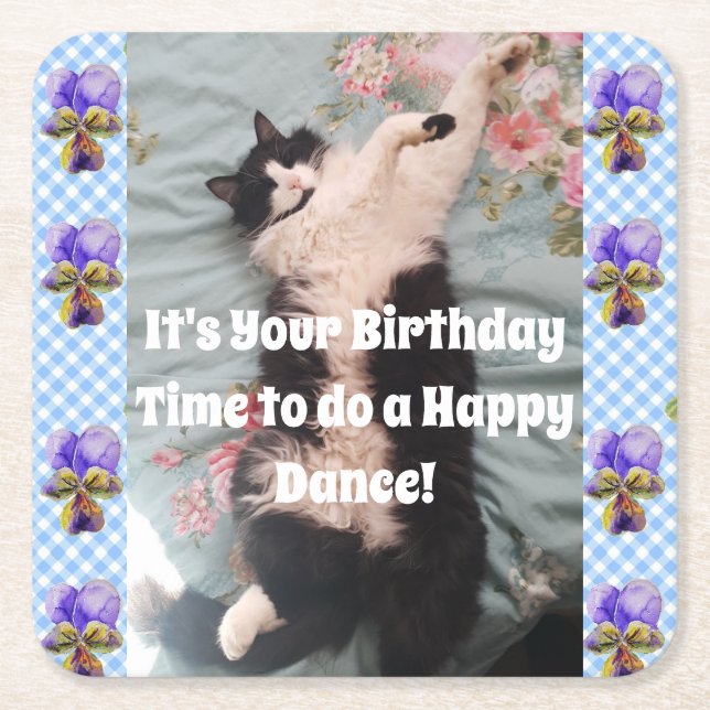 Tuxedo Cat Cute Funny Cats Happy Birthday Coasters (Front)