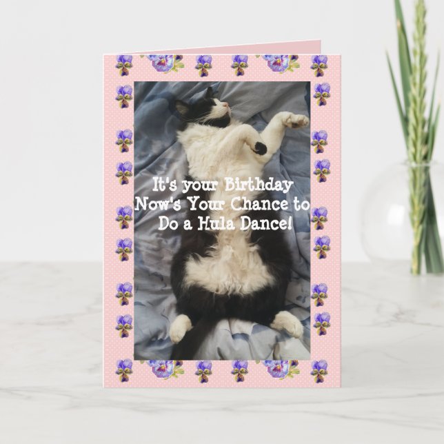 Tuxedo Cat Cute Funny Doing A Hula Dance Cats Card (Front)