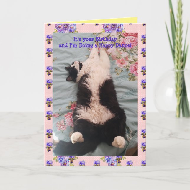 Tuxedo Cat Cute Funny Happy Dance Cats Viola Card (Front)